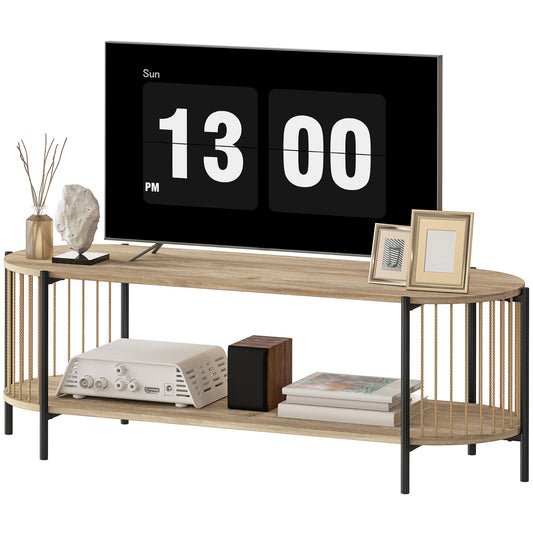 HOMCOM TV-Möbel Boheme TV-Tisch bis zu 55 Zoll mit Design in Papierschnur und 2 offenen Regalen für Wohnzimmer Schlafzimmer 124x43,5x41 cm Natur   Aosom