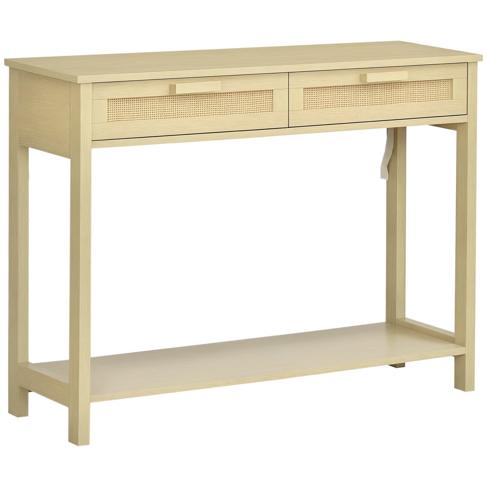 HOMCOM Konsolentisch Beistelltisch Rattan-Design mit 2 Schubladen Sideboard Eingang MDF Spanplatte 100 x 30 x 76 cm   Aosom