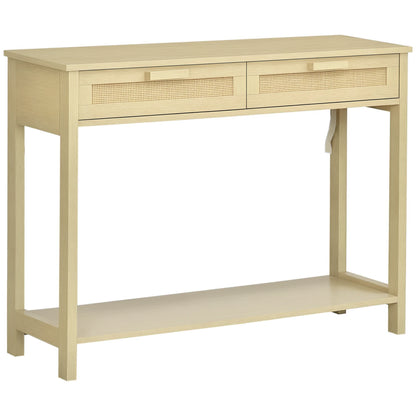 HOMCOM Konsolentisch Beistelltisch Rattan-Design mit 2 Schubladen Sideboard Eingang MDF Spanplatte 100 x 30 x 76 cm   Aosom