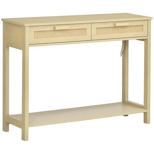 HOMCOM Konsolentisch Beistelltisch Rattan-Design mit 2 Schubladen Sideboard Eingang MDF Spanplatte 100 x 30 x 76 cm   Aosom