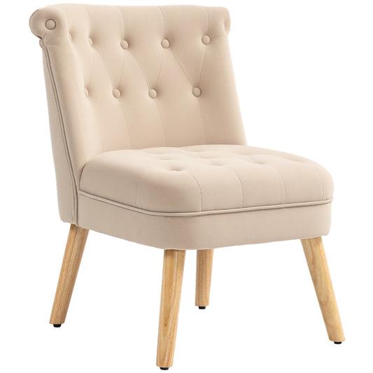 HOMCOM Samt Wohnzimmer- und Esszimmerstuhl mit gepolstertem Sitz, Sessel mit Holzbeinen und Samtstoff, 60x66x79 cm, Beige   Aosom