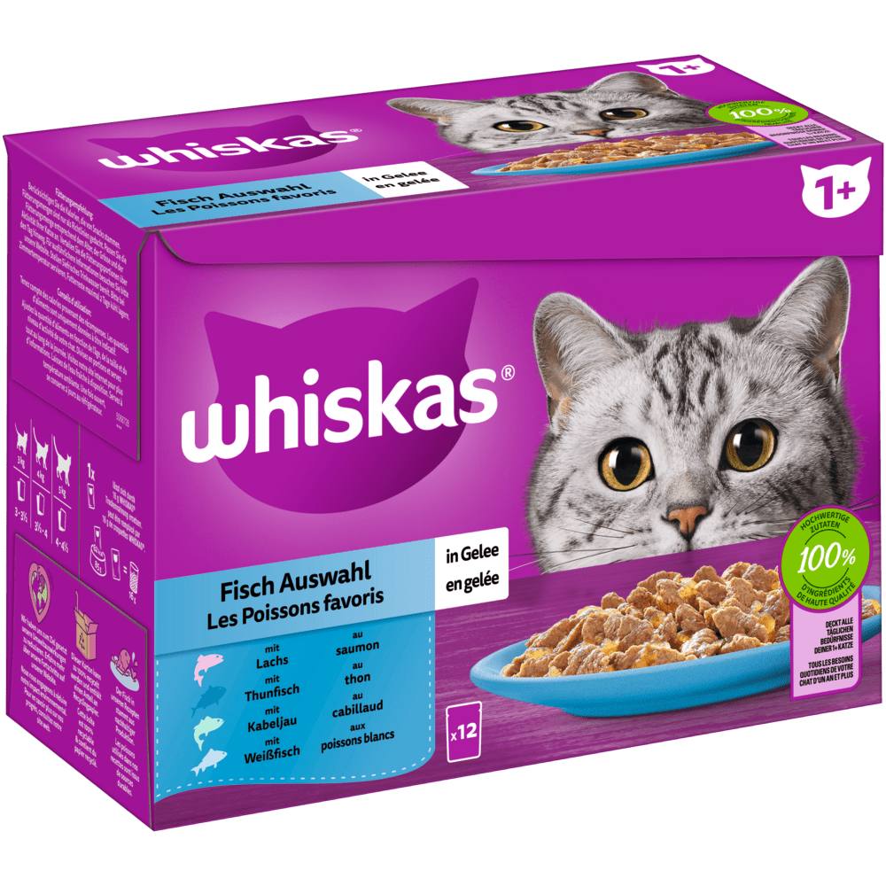 Whiskas 1+ Fisch Auswahl Gelee 12x85g 4er Pack