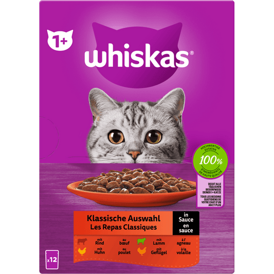 Whiskas 1+ Kla. Auswahl Sauce 12x85g 4er Pack