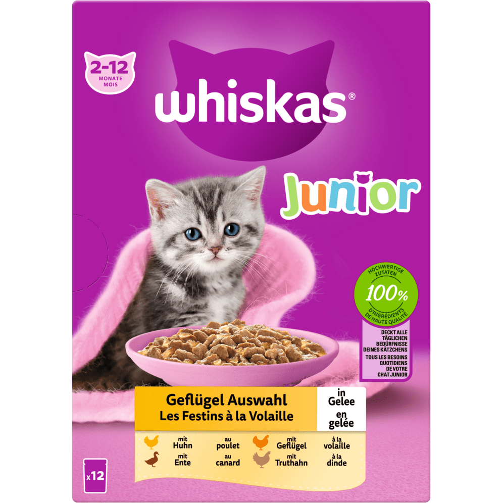 Whiskas Jun. Geflügel Auswahl Gelee 12x85g 4er Pack