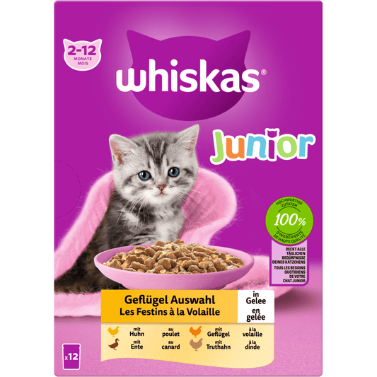 Whiskas Jun. Geflügel Auswahl Gelee 12x85g 4er Pack