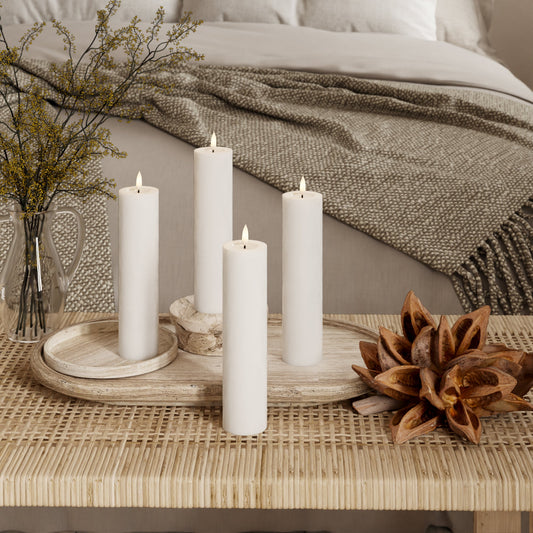 LED-Blockkerzen Ø 5 x 20 cm, Weiß – 4 Stück