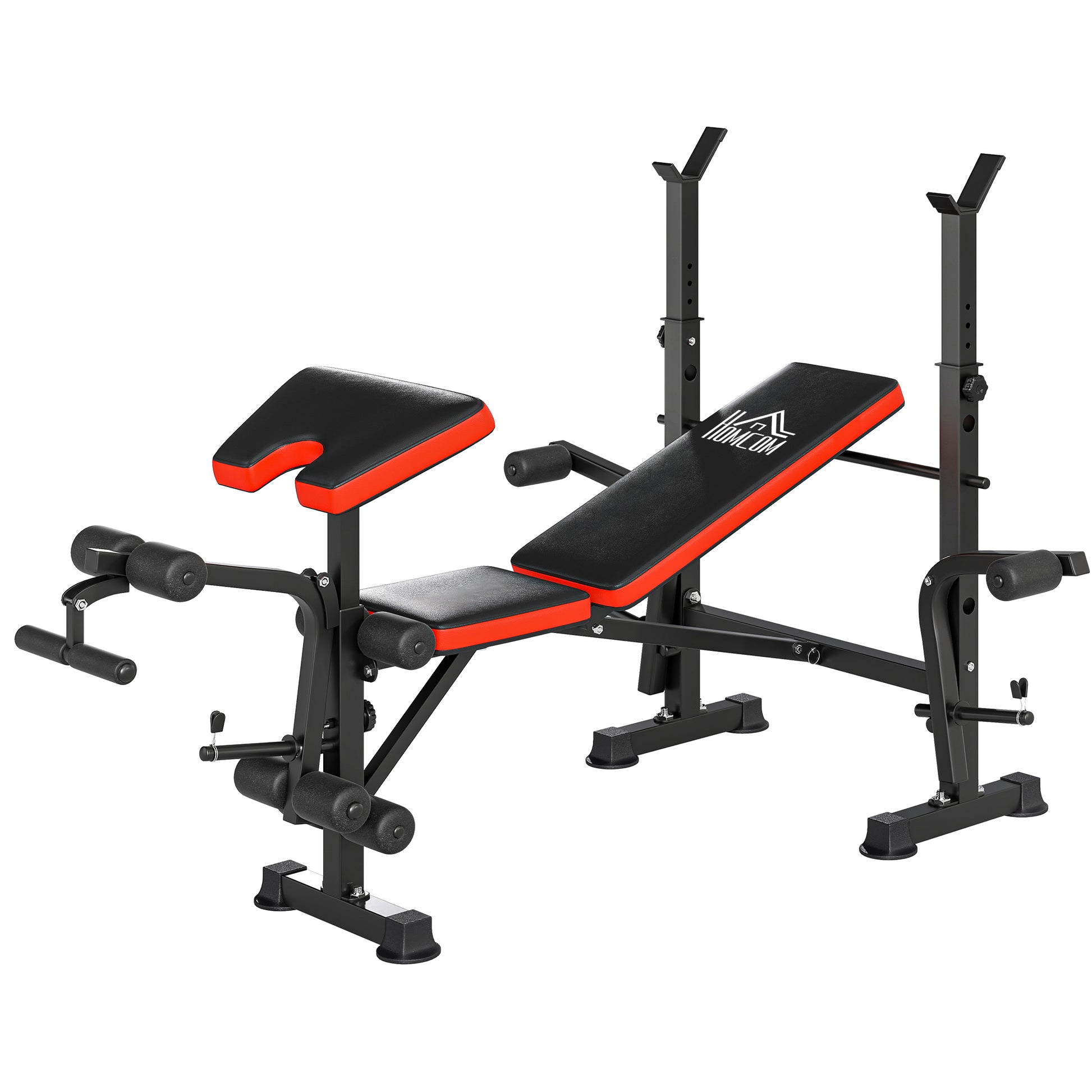 HOMCOM Hantelbank mit Ablage verstellbare Multifunktion Trainingsbank mit Langhantelständer Butterfly Beincurler Bankdrücken 3-Fach Rückenlehne Schrägbank Flachbank bis 150 kg Fitnessbank für Zuhause   Aosom