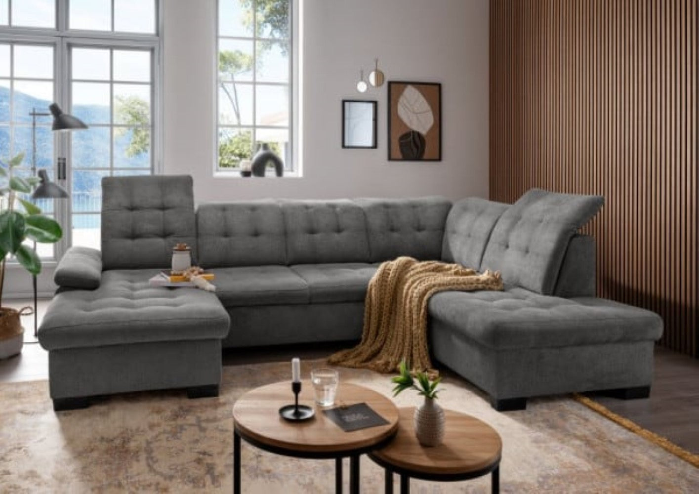 Gemütliche Wohnlandschaft Attentione von Benformato mit Schlaffunktion und Bettkasten