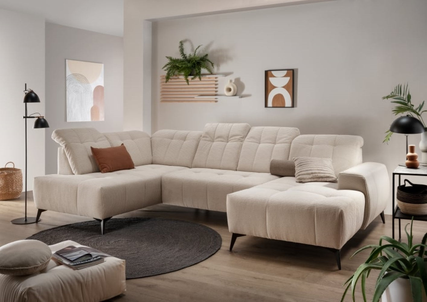 Cord Wohnlandschaft beige mit Elektrofunktion - Sano