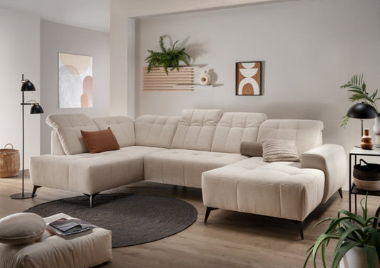 Cord Wohnlandschaft beige mit Elektrofunktion - Sano
