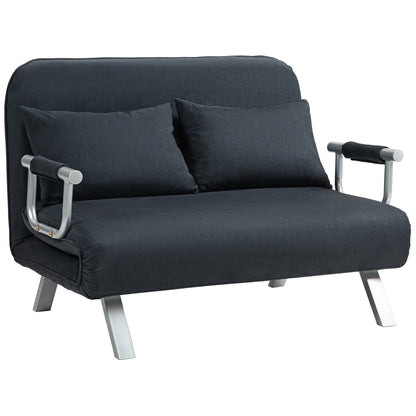 HOMCOM Schlafsofa Schlafcouch mit Verstellbarer Rückenlehne, Wurfkissen, 2er-Sofa mit Schlaffunktion, Samtoptik, Armlehne, Couch für Wohnzimmer, Schlafzimmer, Schwarz   Aosom