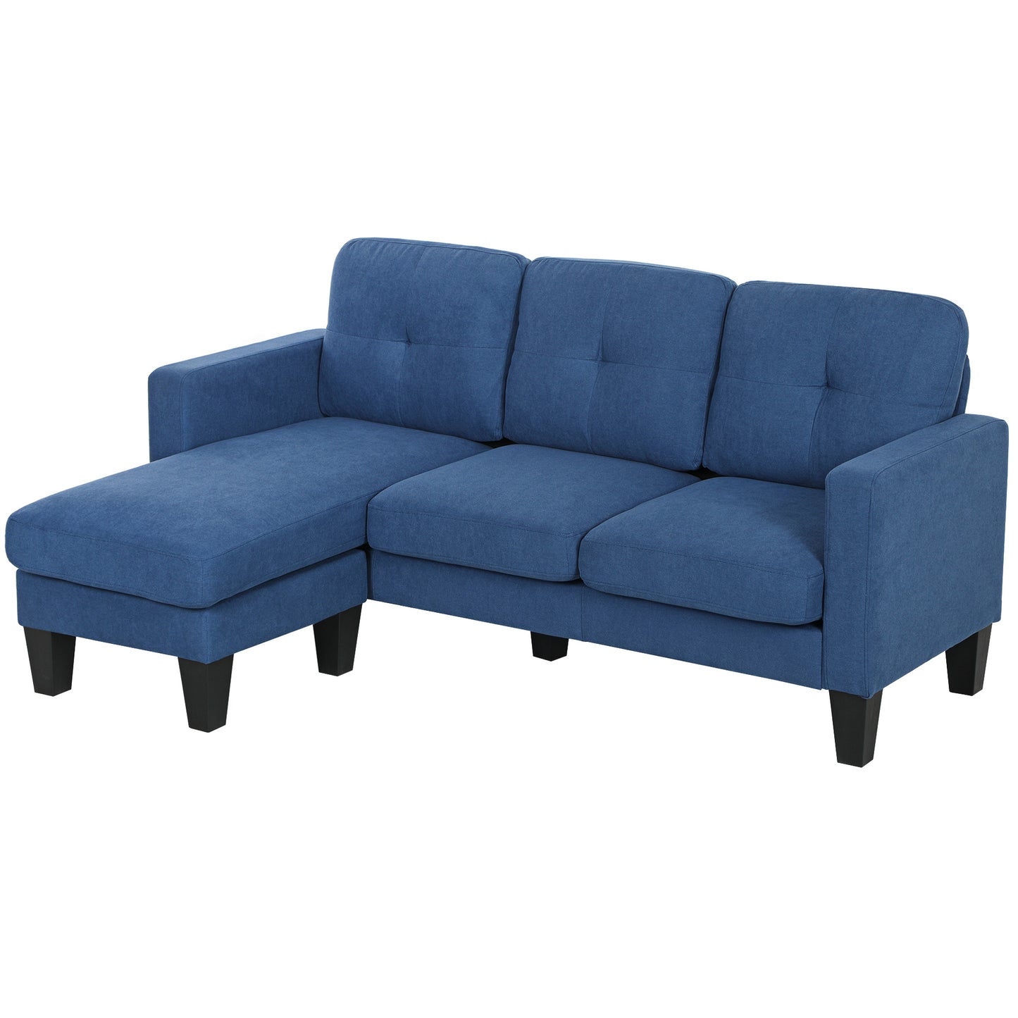 HOMCOM Ecksofa 3-Sitzer Chaiselongue rechts oder links verstellbar, Wohnzimmer, hoher Komfort, gepolsterte Rückenlehne, blau   Aosom