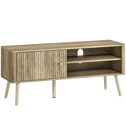 HOMCOM TV‑Lowboard 115 cm – TV‑Möbel für bis zu 55 Zoll, Türschrank & offene Fächer, verstellbares Fach, Kiefernholz‑Beine, Eiche   Aosom