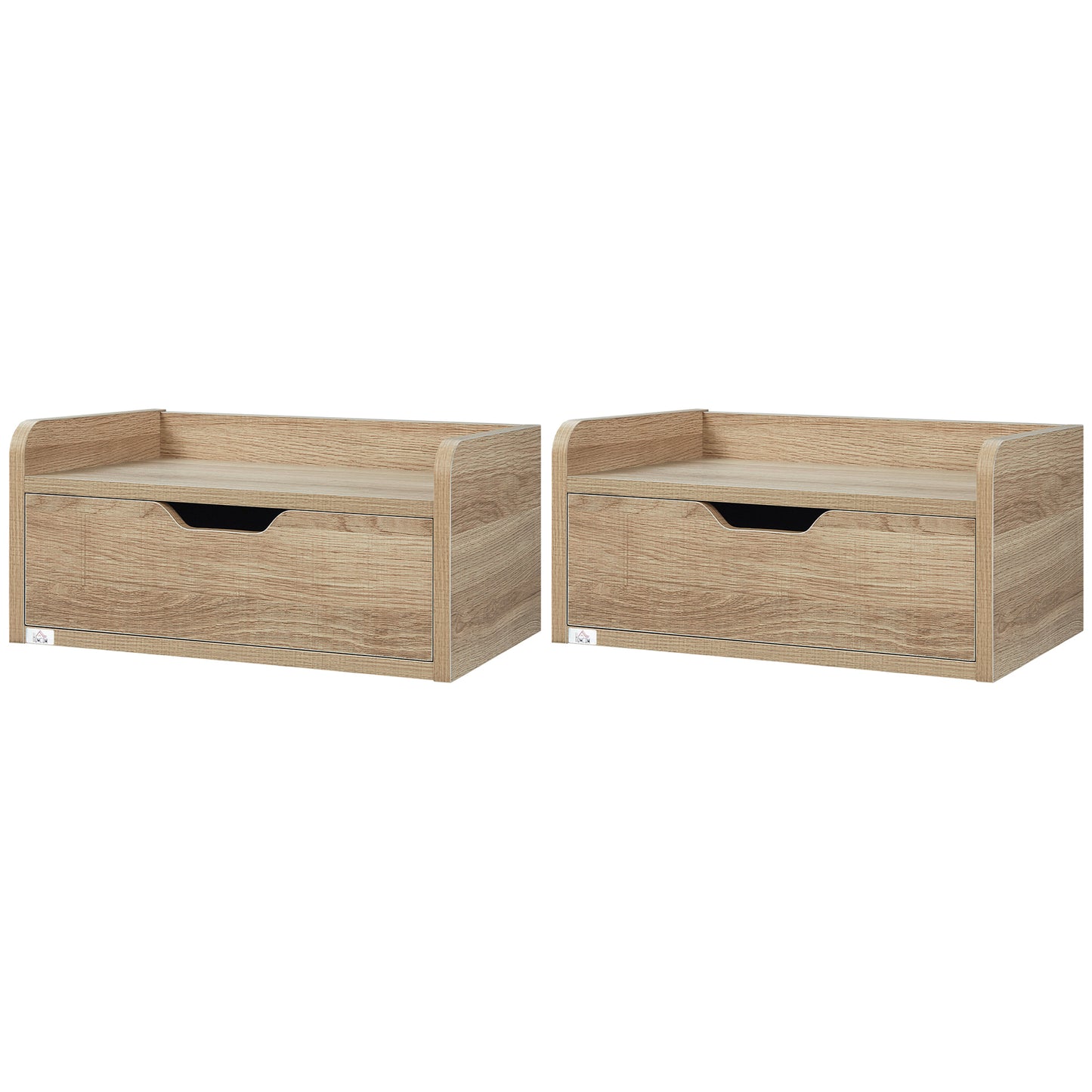 HOMCOM Set mit 2 wandmontierten Nachttischen Nachtschränke - mit Schublade, Tischplatte - aus Spanplatten, Maße 40B x 30T x 19,5H cm Natur   Aosom