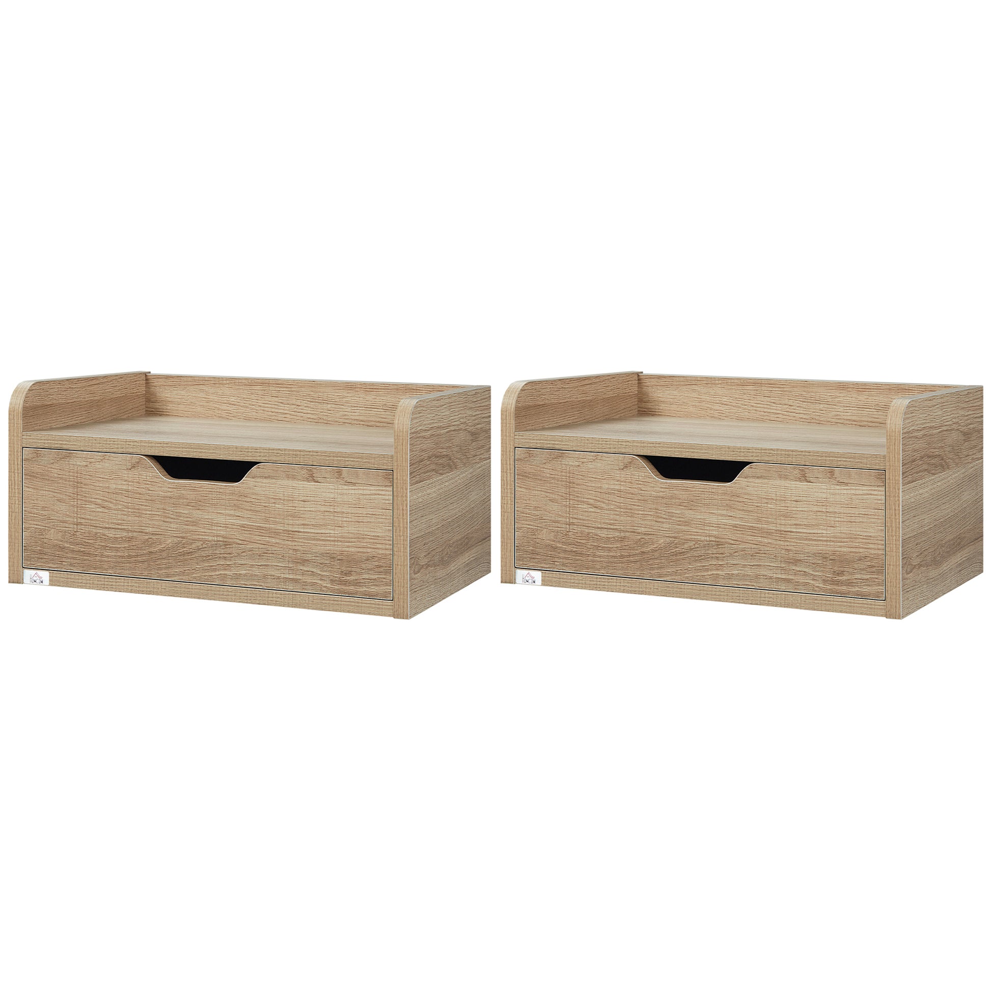 HOMCOM Set mit 2 wandmontierten Nachttischen Nachtschränke - mit Schublade, Tischplatte - aus Spanplatten, Maße 40B x 30T x 19,5H cm Natur   Aosom