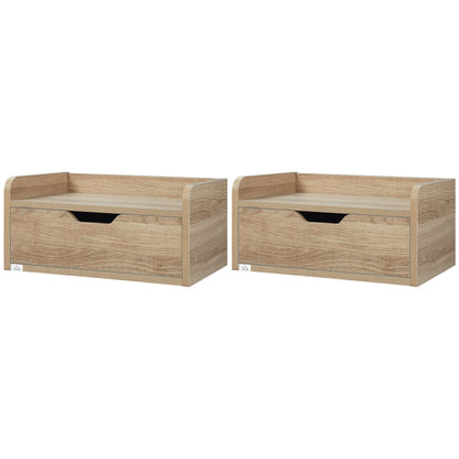 HOMCOM Set mit 2 wandmontierten Nachttischen Nachtschränke - mit Schublade, Tischplatte - aus Spanplatten, Maße 40B x 30T x 19,5H cm Natur   Aosom
