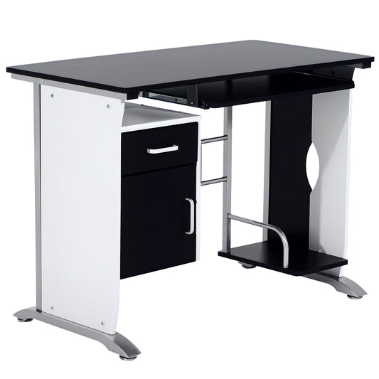 HOMCOM Computertisch Winkelschreibtisch 100x52x75 cm mit Schubladen, Anti-Rutsch, Metall & MDF in Weiß, Schwarz & Silber, ideal für Büro & Home Office   Aosom.de