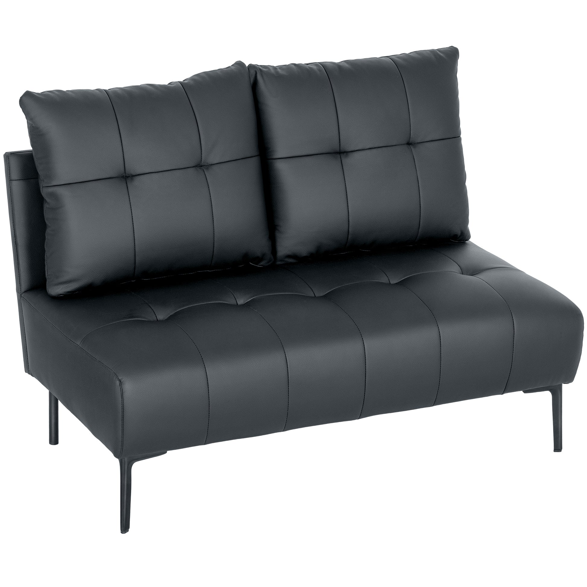 HOMCOM Zweisitzer Sofa aus Kunstleder, Modernes Gepolstertes Sofa mit Knopfsteppung und dicken Holzbeinen, Armlehnenloses Sofa für Wohnzimmer und Büro, 115x73x83 cm, Schwarz   Aosom