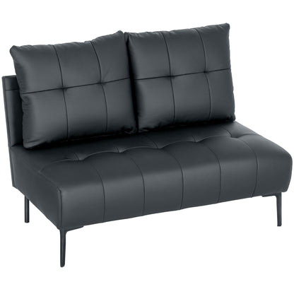 HOMCOM Zweisitzer Sofa aus Kunstleder, Modernes Gepolstertes Sofa mit Knopfsteppung und dicken Holzbeinen, Armlehnenloses Sofa für Wohnzimmer und Büro, 115x73x83 cm, Schwarz   Aosom