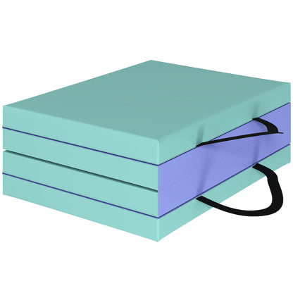 SPORTNOW Faltbare tragbare Gymnastikmatte, dickes Sportmatte in 4 Teilen mit Transportgriffen, für Yoga, Fitness, Dehnung, 180 x 60 x 5 cm, grün und lila   Aosom