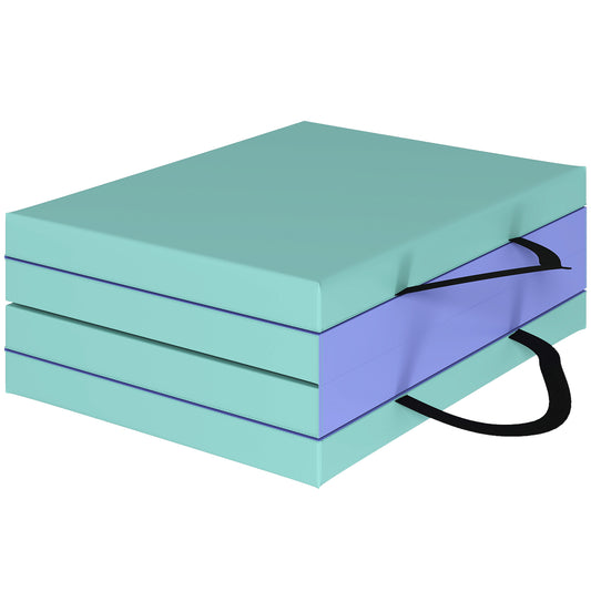 SPORTNOW Faltbare tragbare Gymnastikmatte, dickes Sportmatte in 4 Teilen mit Transportgriffen, für Yoga, Fitness, Dehnung, 180 x 60 x 5 cm, grün und lila   Aosom