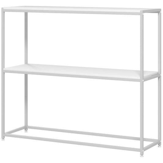 HOMCOM Konsolentisch, Eingangstisch, Stahlrahmen, 2 Regale, modernes Design, für Wohnzimmer, Eingangsbereich, Flur, 100 x 30 x 87 cm, weiß   Aosom