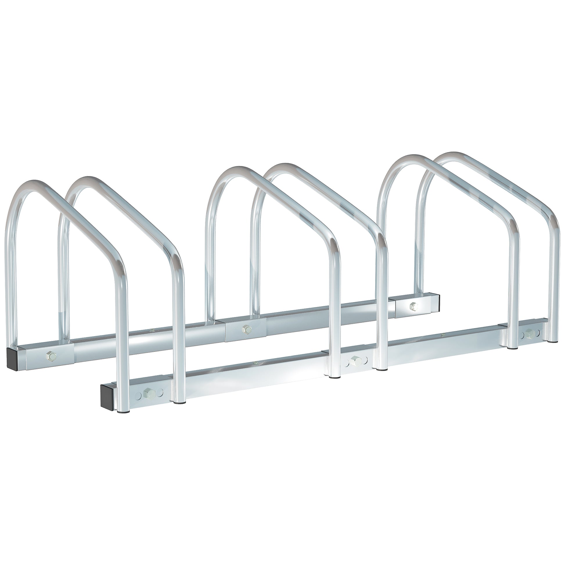 HOMCOM Fahrradständer Boden oder Wand, Bodenständer für 3 Fahrräder aus Stahl, Räder bis 65 mm, 76x33x27 cm, Silber   Aosom