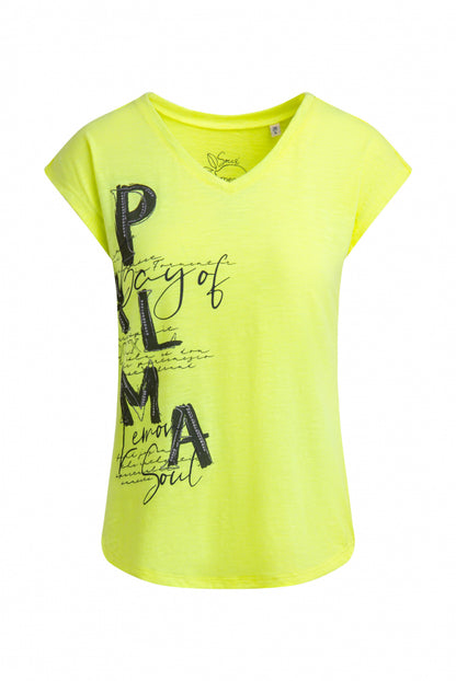 SOCCX A-Shape-Shirt mit V-Ausschnitt und Artwork - neon lime