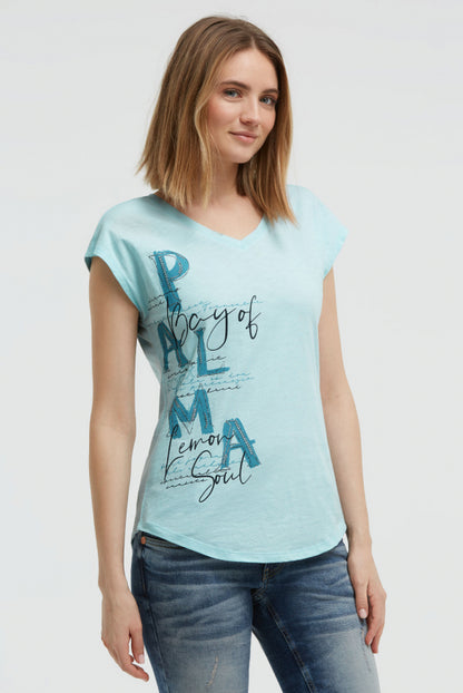 SOCCX A-Shape-Shirt mit V-Ausschnitt und Artwork - fresh breeze