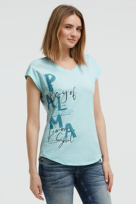 SOCCX A-Shape-Shirt mit V-Ausschnitt und Artwork - fresh breeze