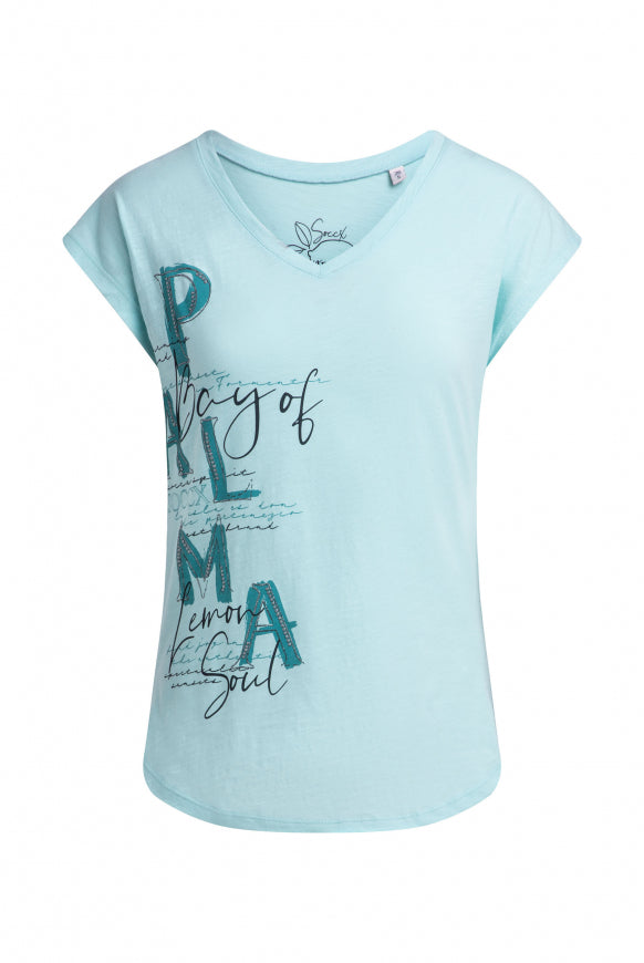 SOCCX A-Shape-Shirt mit V-Ausschnitt und Artwork - fresh breeze