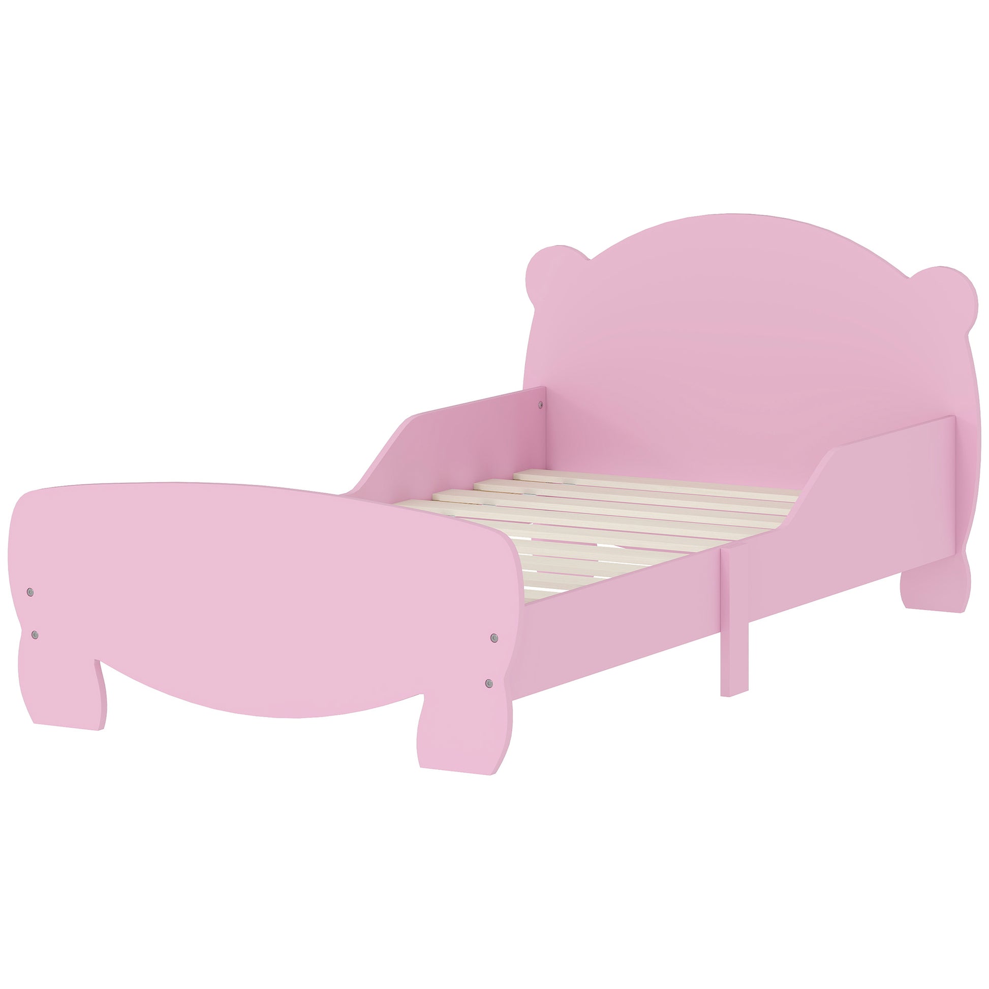 AIYAPLAY Montessori Kinderbett 3-6 Jahre, 140x70 cm Einzelbett für Kinder mit Anti-Fall-Leisten und Bärenholz-Lattenrost für Kinderzimmer, Rosa   Aosom