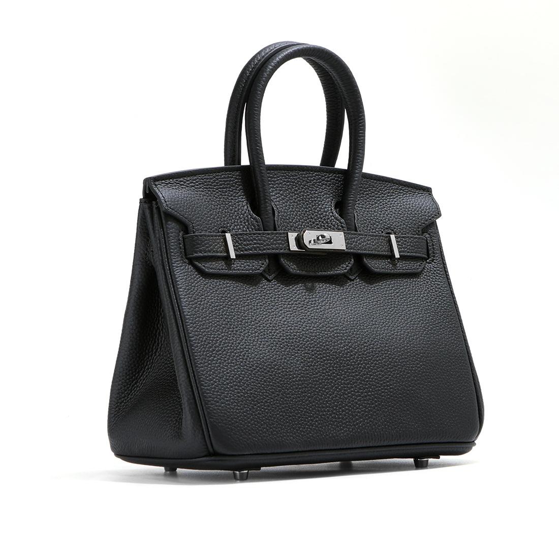 Kopfschicht-Rindsleder-Platin-Tasche, echtes Leder, Damentasche, große Kapazität, Handtasche, Damen, High-End-Sense, Pendler-Schultertasche 30CM silber/schwarz