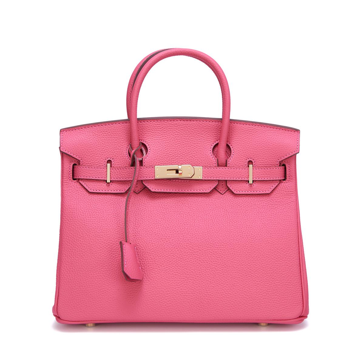 Neue Togo Small Grain Gold Buckle Platin Toe Cover Layer Rindsleder Damentasche Große Kapazität Handtasche Damentasche 30x12x23cm rose rot