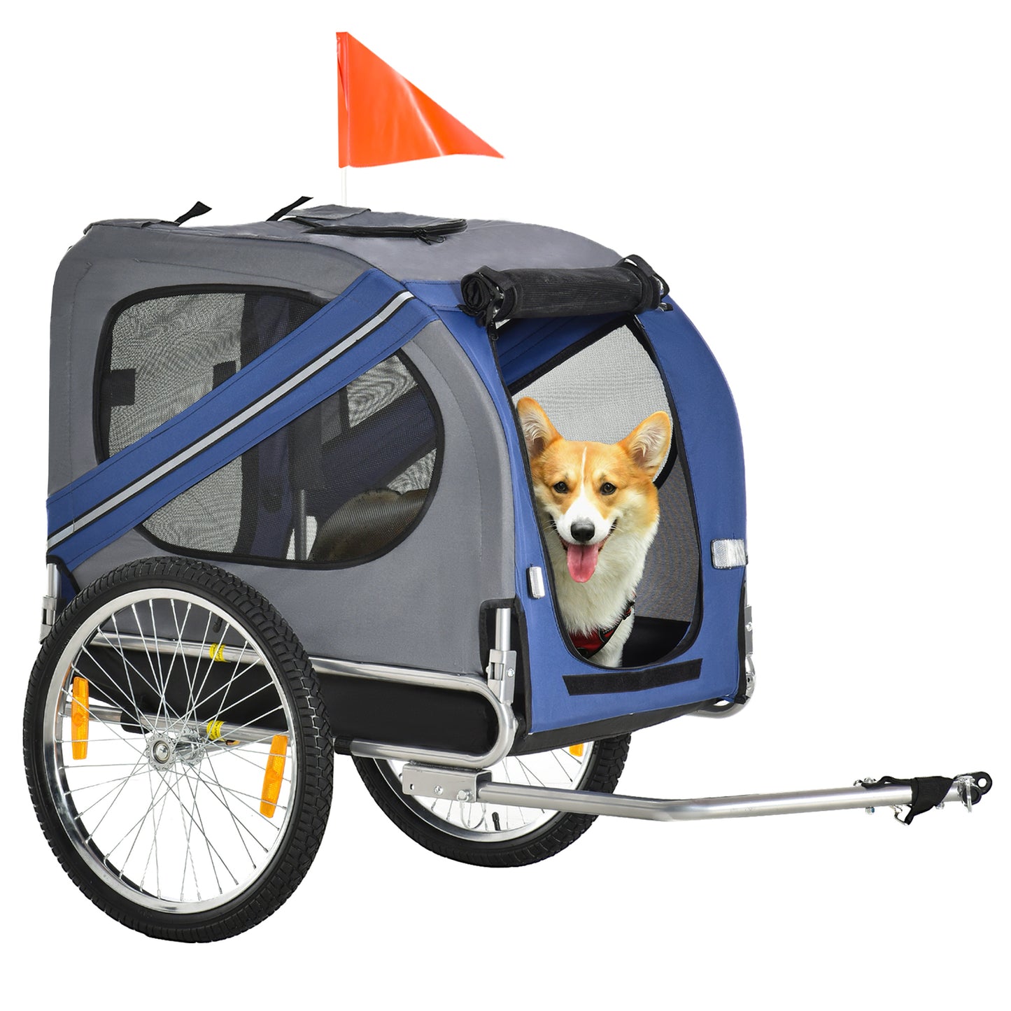 PawHut Hundeanhänger Fahrradanhänger Hundetransporter Hunde Fahrrad Anhänger Oxfordstoff Regenschutz atmungsaktiv Blau 130 x 73 x 90 cm   Aosom