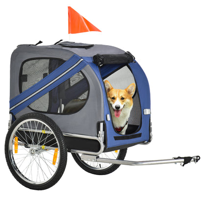 PawHut Hundeanhänger Fahrradanhänger Hundetransporter Hunde Fahrrad Anhänger Oxfordstoff Regenschutz atmungsaktiv Blau 130 x 73 x 90 cm   Aosom