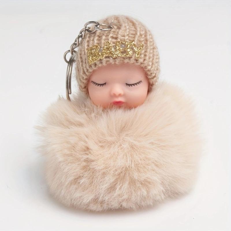 Cartoon Plüsch Schlaf Puppe Schlüsselanhänger Niedliche Plüsch Kohle Ball Rucksack Anhänger Kreative DIY Kinder Plüsch Puppe Anhänger Zubehör Auto Anhänger für Freunde khaki