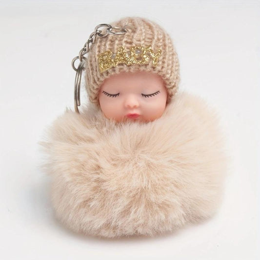 Cartoon Plüsch Schlaf Puppe Schlüsselanhänger Niedliche Plüsch Kohle Ball Rucksack Anhänger Kreative DIY Kinder Plüsch Puppe Anhänger Zubehör Auto Anhänger für Freunde khaki