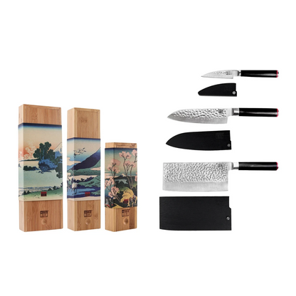 Das asiatische Set: 3 Messer (Schälmesser + Santoku + Hackbeil)