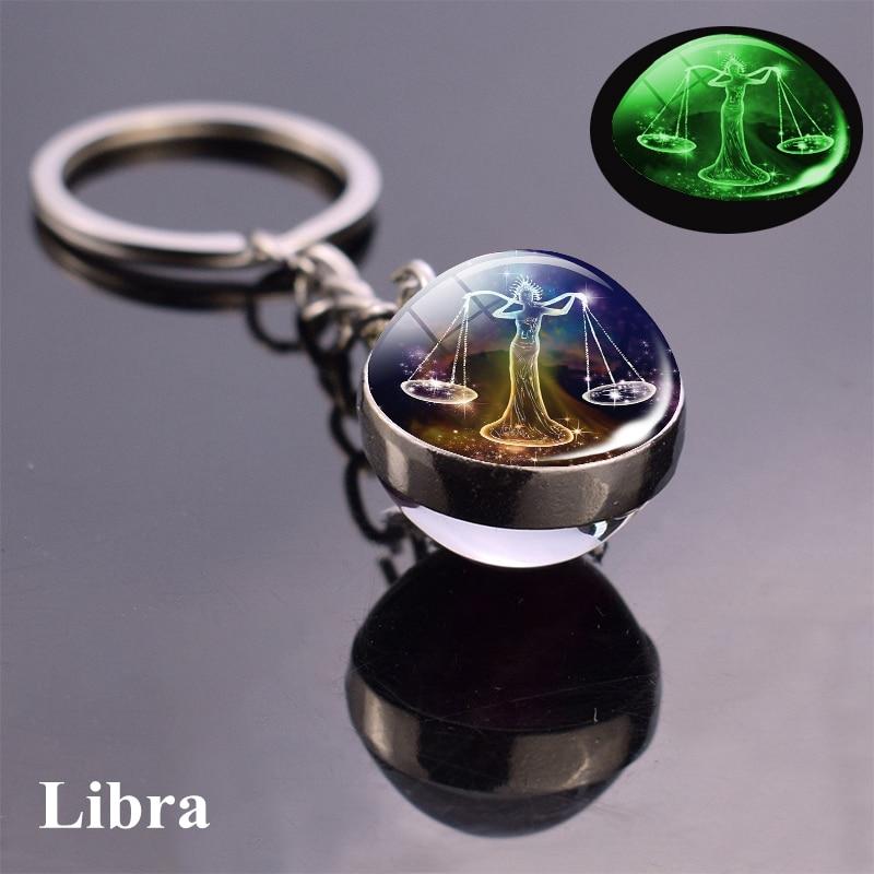 12 Konstellation Leuchtender Schlüsselanhänger Glaskugel Anhänger Sternzeichen Schlüsselanhänger Schlüsselanhänger Halter Männer Frauen Geburtstagsgeschenk Libra blau