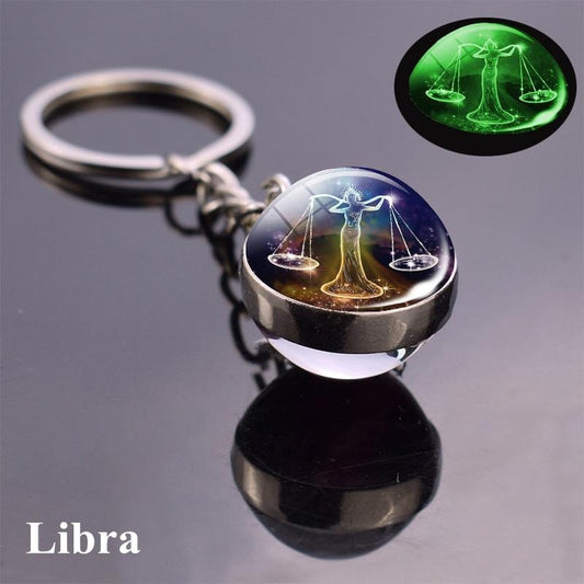 12 Konstellation Leuchtender Schlüsselanhänger Glaskugel Anhänger Sternzeichen Schlüsselanhänger Schlüsselanhänger Halter Männer Frauen Geburtstagsgeschenk Libra blau