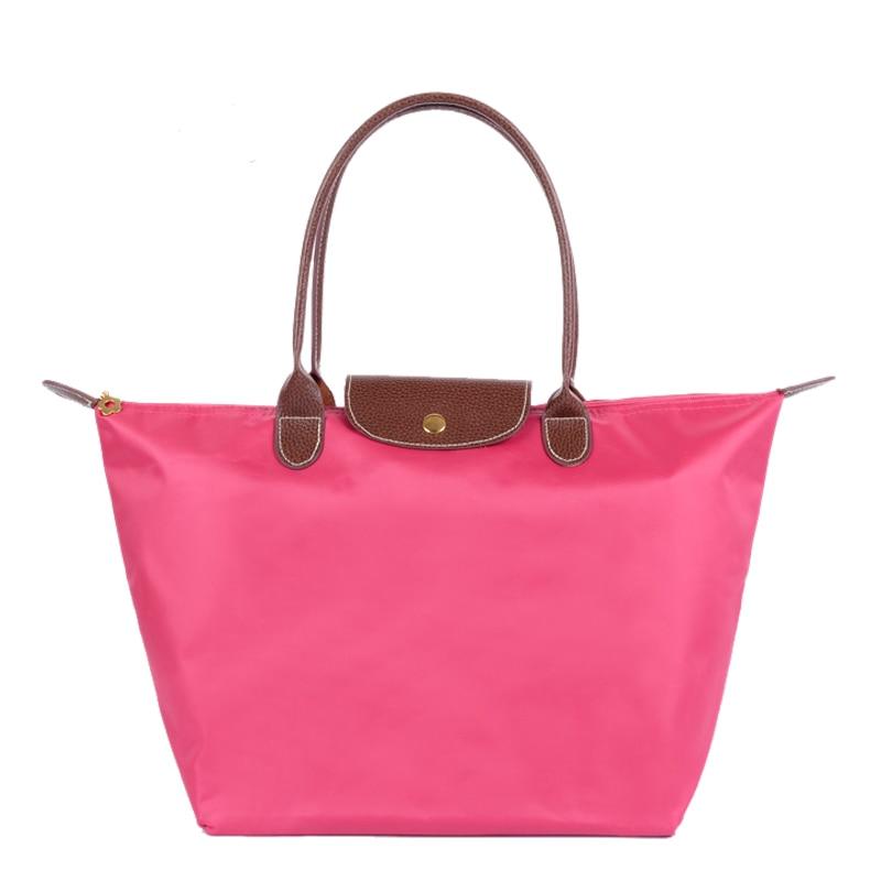 Neue Nylon Strand Tote Tasche Mode Frauen Handtasche Tote Oxford Schulter Taschen Weibliche Wasserdichte Knödel Falten Einkaufstasche 2024 S hellrosa