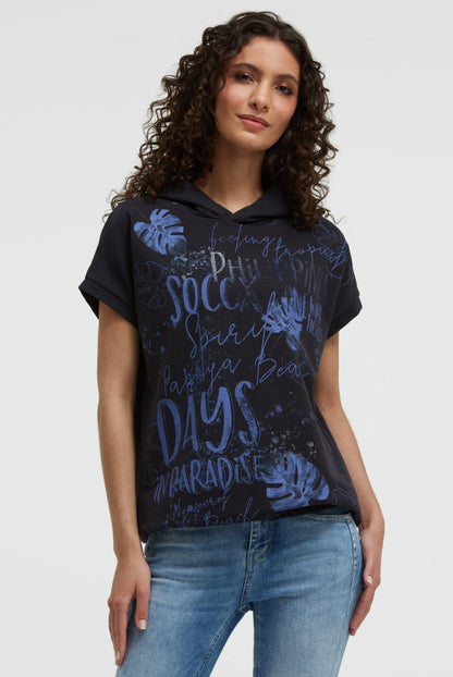 SOCCX Ärmelloser-Hoodie mit All Over Print - blue navy