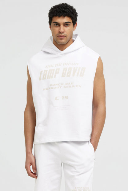 CAMP DAVID Ärmelloser Hoodie mitLabel Prints - opticwhite