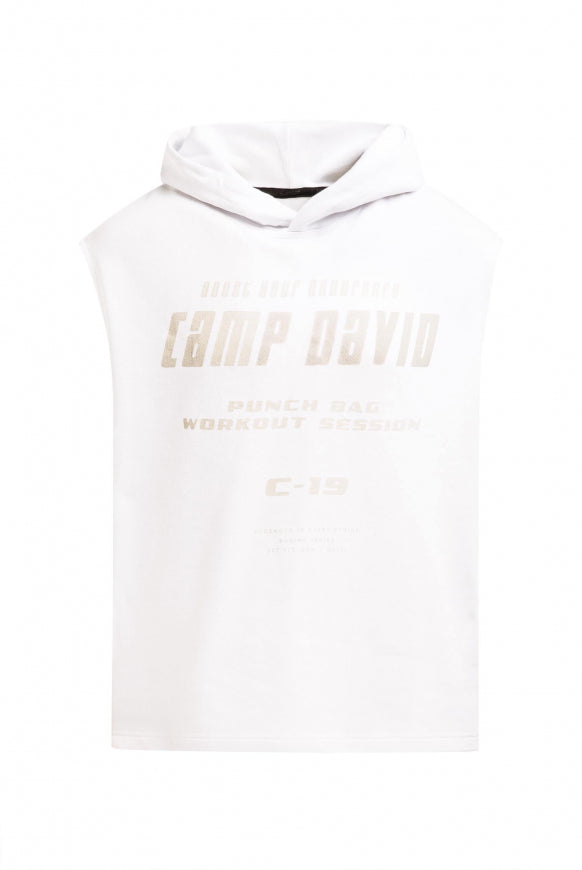 CAMP DAVID Ärmelloser Hoodie mitLabel Prints - opticwhite