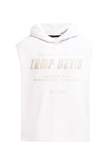 CAMP DAVID Ärmelloser Hoodie mitLabel Prints - opticwhite