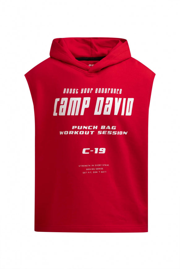 CAMP DAVID Ärmelloser Hoodie mit Label Prints - energy red