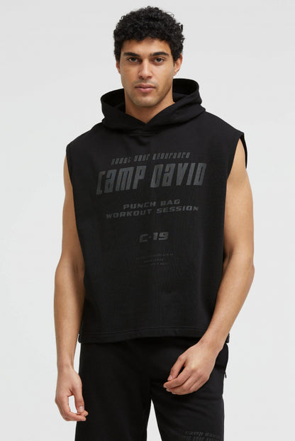 CAMP DAVID Ärmelloser Hoodie mitLabel Prints - black