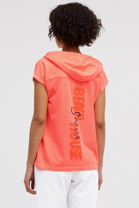 SOCCX Ärmelloses Hoodie-Shirt mit Rückenprint - neon coral
