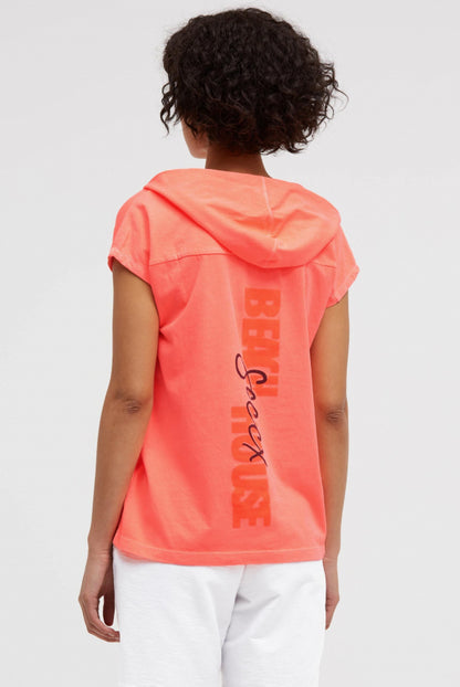 SOCCX Ärmelloses Hoodie-Shirt mit Rückenprint - neon coral